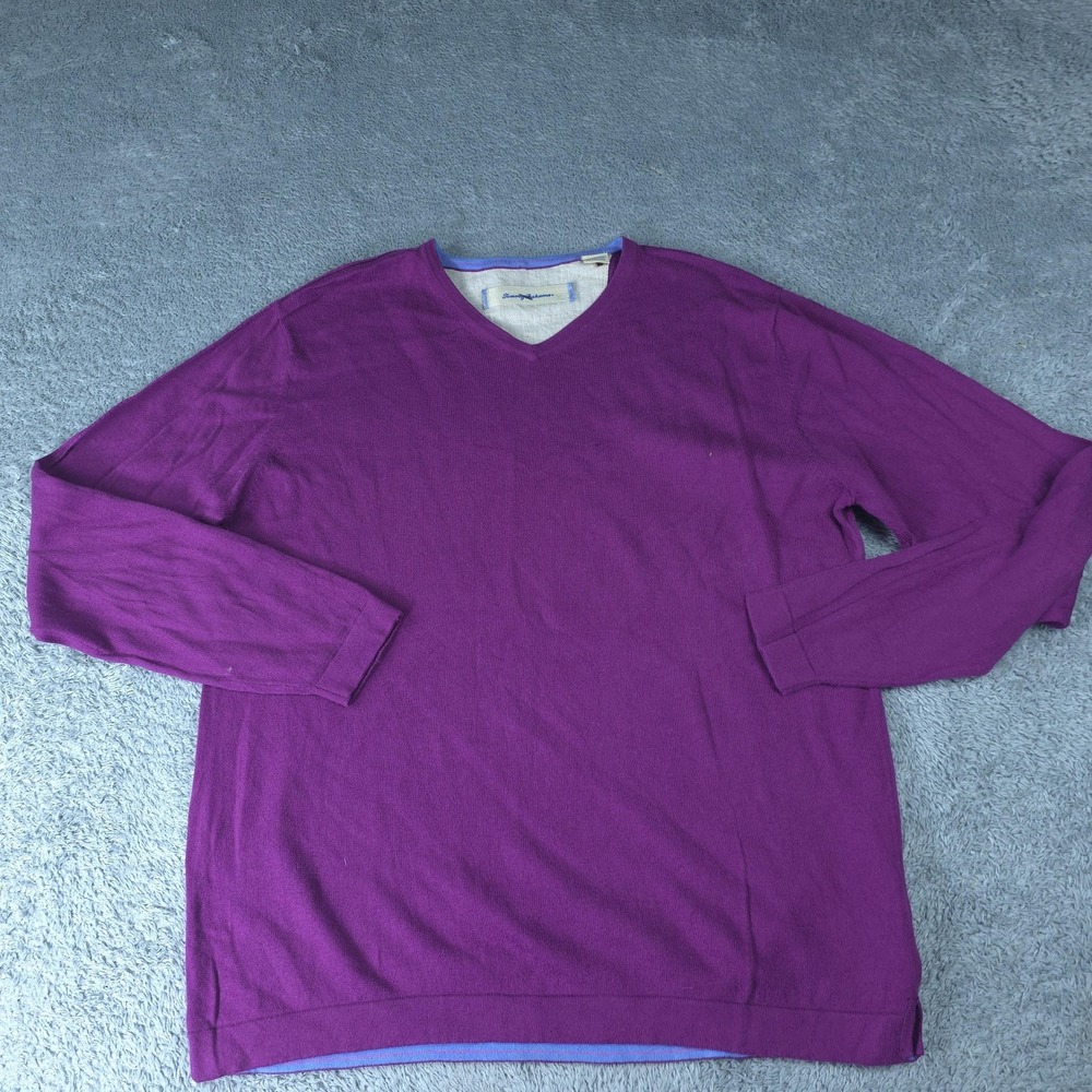 Tommy Bahama Sweater Mens Medium Purple V Neck Cotton Cashmere Pullover